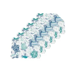C&F Home Turtle Bay Quilted Reversible Blue Coastal Placemats Set Of 6, 13" X 19"