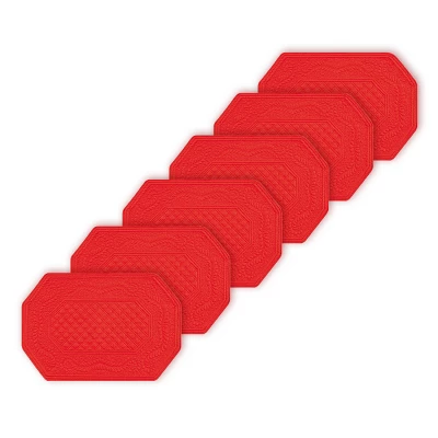 C&F Home Solid Red Octagonal Vintage Design 100% Cotton Set Of 6 Placemats 3 C&F Home Solid Red Octagonal Vintage Design 100% Cotton Set Of 6 Placemats