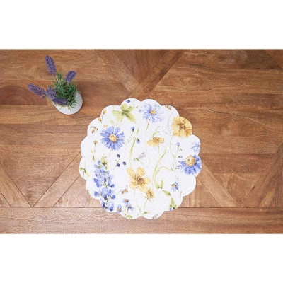 C&F Home Lovely Blues Scalloped Round Placemats Set Of 6 Floral Design All Seasons, 17" 6 C&F Home Lovely Blues Scalloped Round Placemats Set Of 6 Floral Design All Seasons, 17" - Image 4